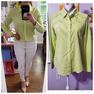 Ellen Tracy Lime Green Gingham Button Down